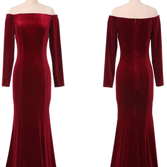 Off The Shoulder Velvet Mermaid Evening Gown Long Prom Party Dress,Black color - Picture 2 of 8